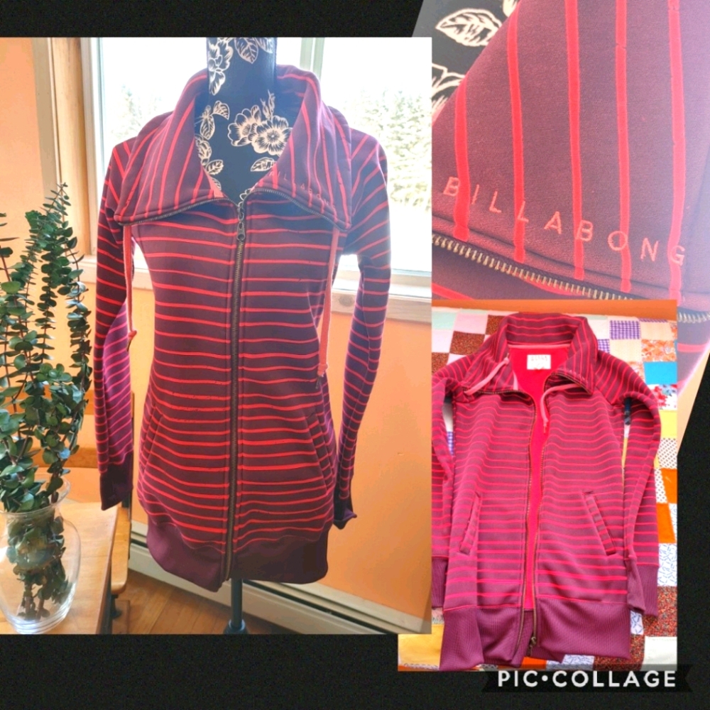 Billabong Fleece Lined Hoodie Pink Stripe medium